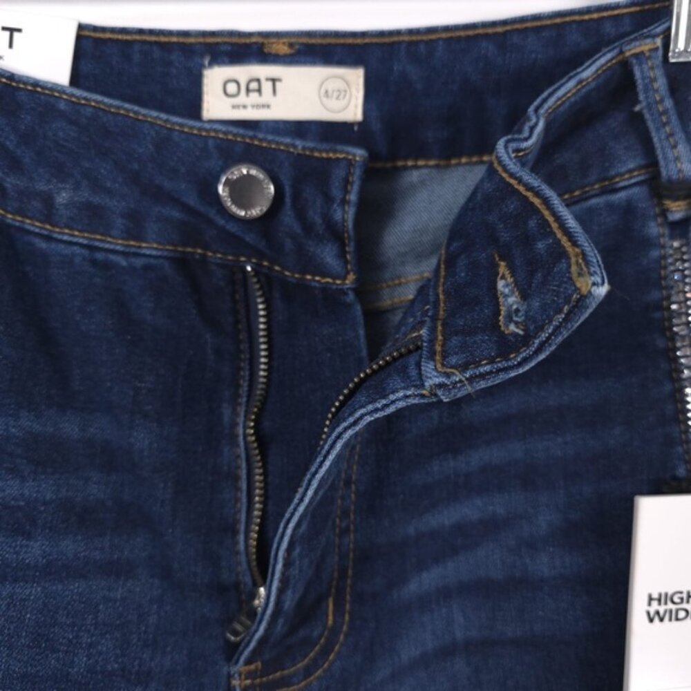 NWT OAT‎ NEW YORK High Rise Wide Leg Rhinestone Pocket Detail Raw Hem Jeans - Picture 4 of 15